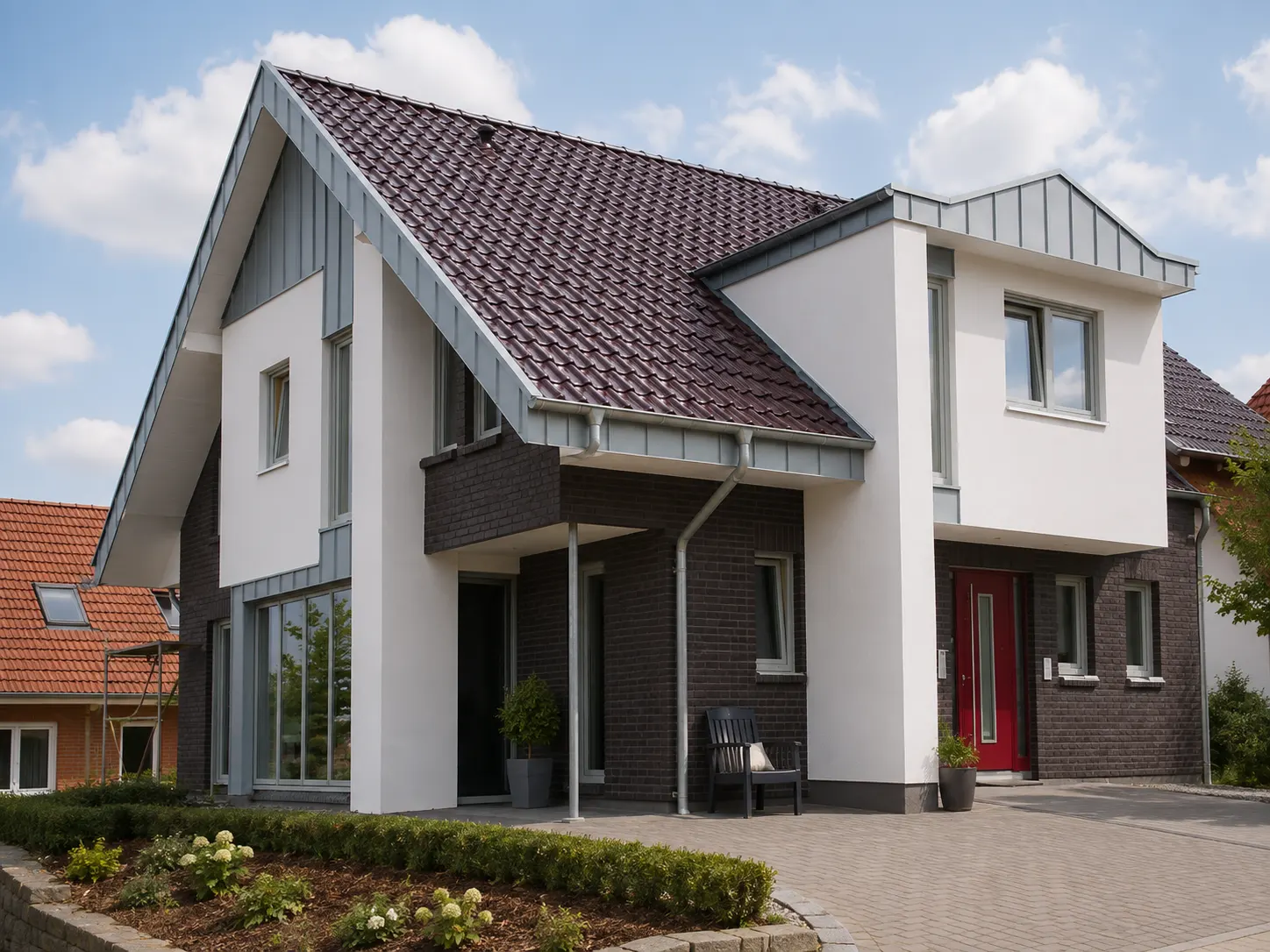 Geöffnete Tür, Blick in ein lichtdurchflutetes Architekturbüro mit Zeichentisch und Regalen